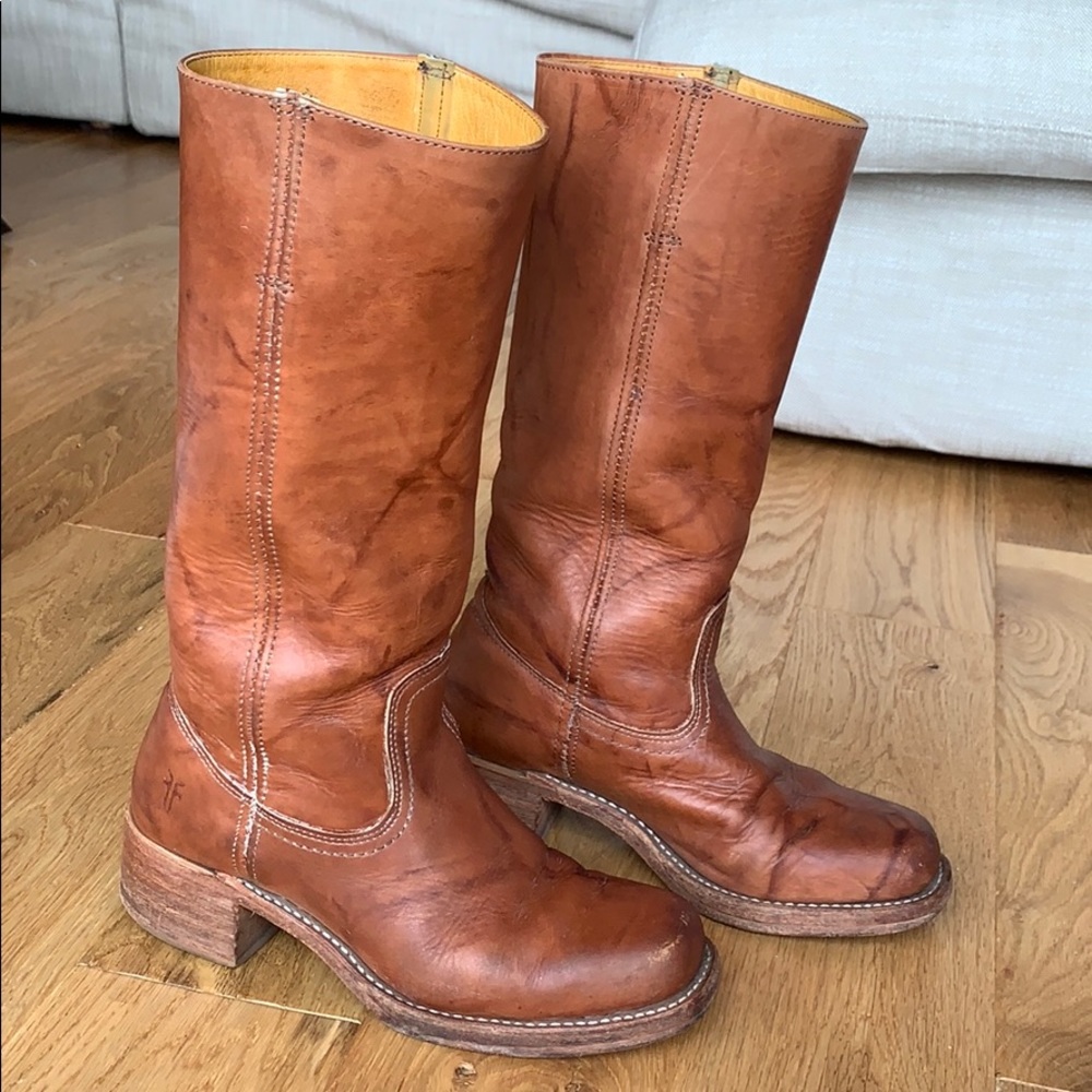 Vintage Frye 14L light brown leather campus boots
